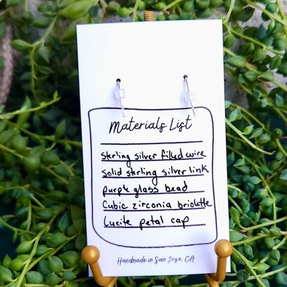 Dangle Flower Earrings - Champagne Cubic Zirconia & Lucite Petals | Sterling Sil - Picture 4 of 4